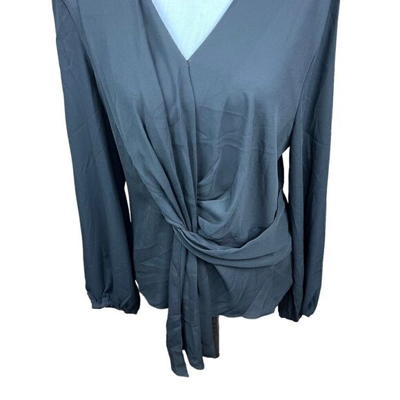Inc International Concepts Blouse V Neck Black Draped Front Women Size Large - Picture 4 of 15